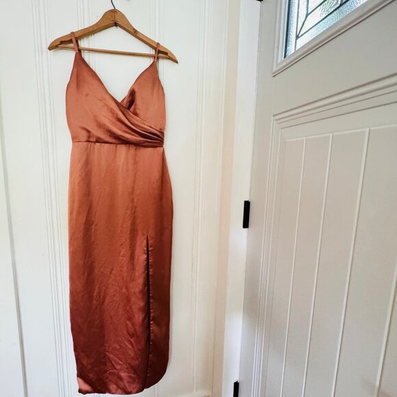 Revelry Rava Satin Dress in Copper Size 8 - Picture 1 of 7